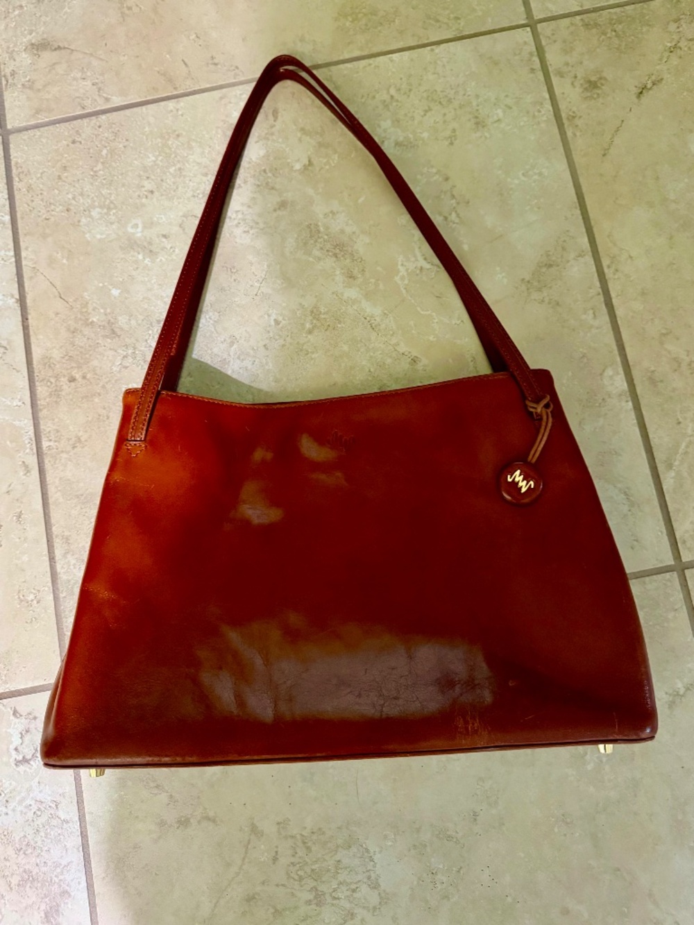 Fabulous Vintage Monsac Leather Shoulder Tote — Cognac Brown, Italian Leather - Picture 2 of 10
